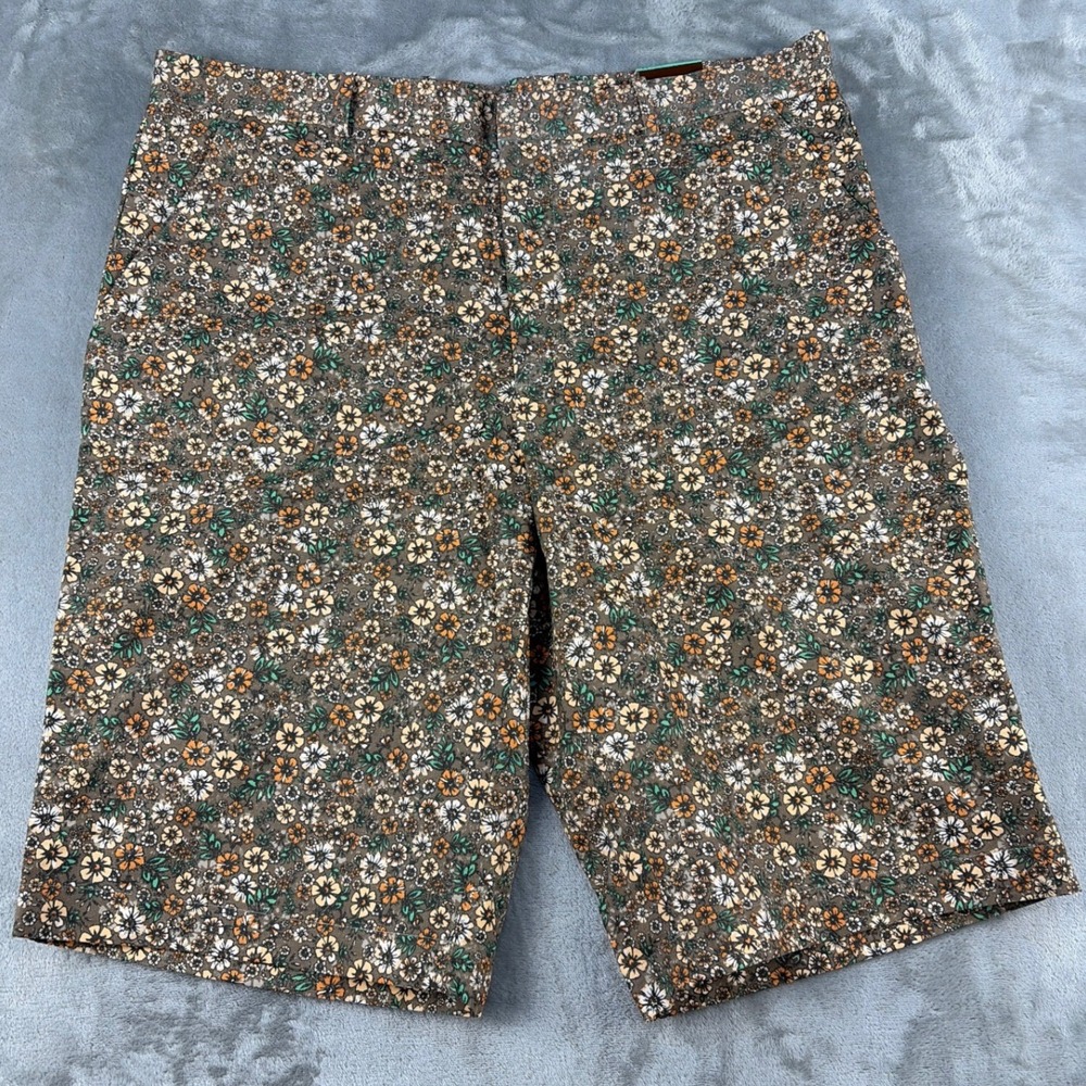 Perry Ellis Mens Floral Shorts Brown Orange Green Botanical Print Size 34 NEW